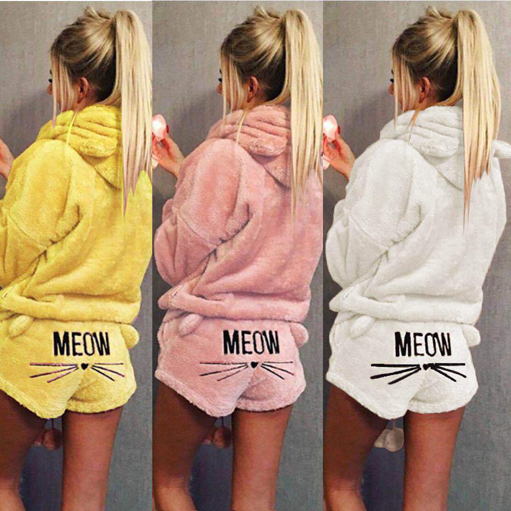 Women's Autumn Cat Embroidery Pajamas Hooded Casual Two-piece Women's Sweater, Sweater