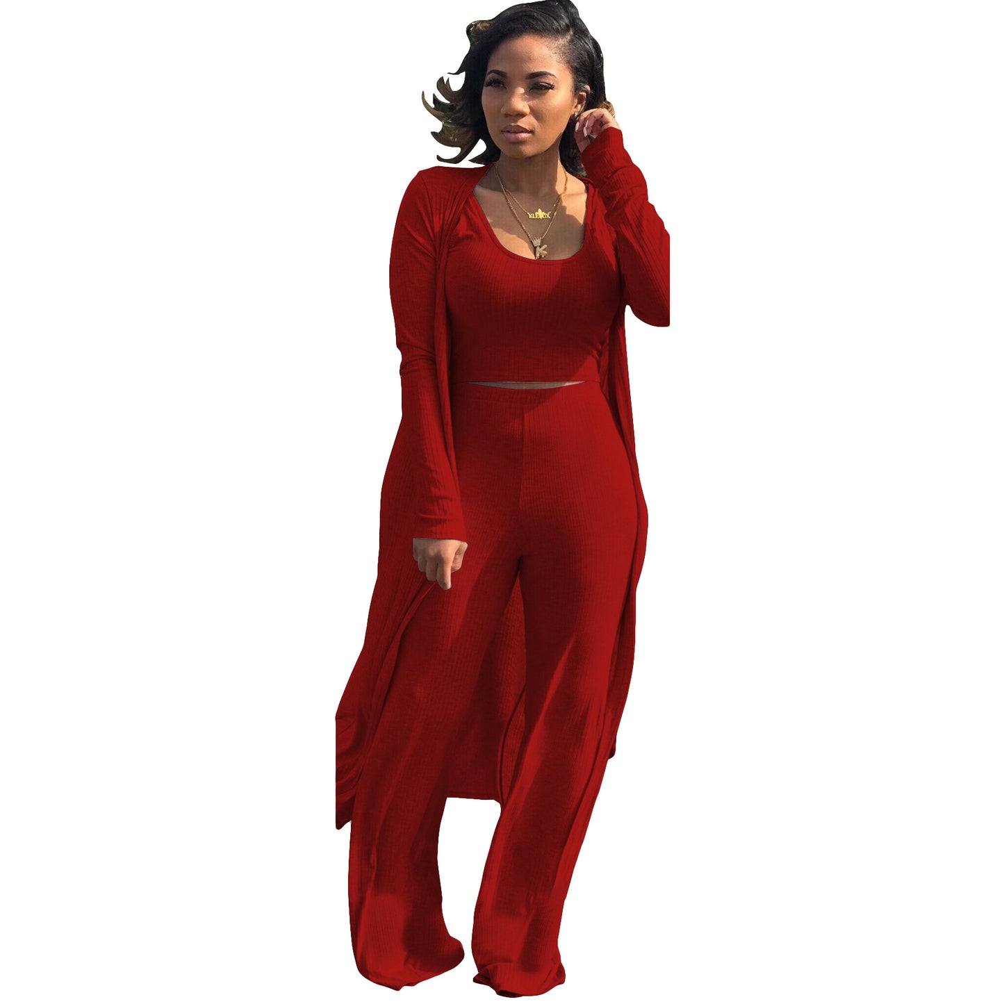 Women's Elastic Sunken Stripe Three-piece Tight Sexy Suits