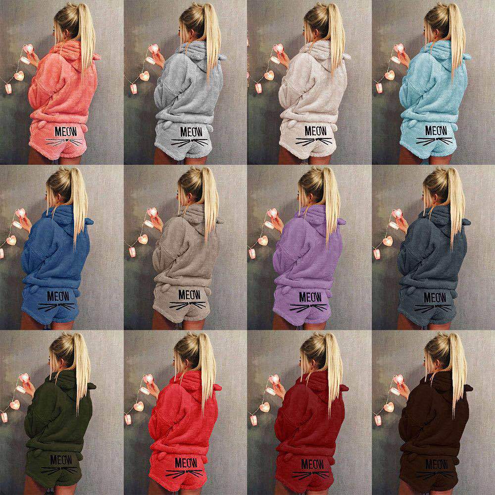 Women's Autumn Cat Embroidery Pajamas Hooded Casual Two-piece Women's Sweater, Sweater