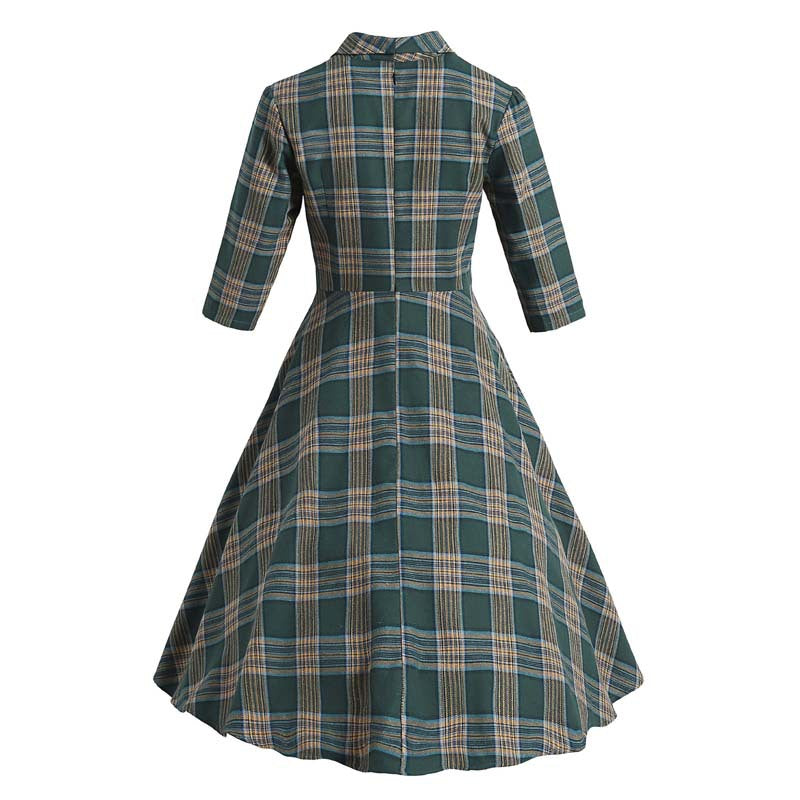 Women's Plaid Slim Fit Hepburn Style Retro Dresses