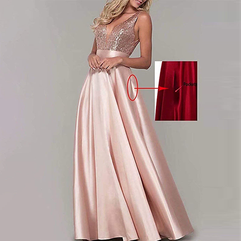 Women's Sequined Rose Gold Dress Ball Gown Wedding Dresses
