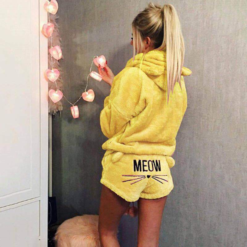 Women's Autumn Cat Embroidery Pajamas Hooded Casual Two-piece Women's Sweater, Sweater