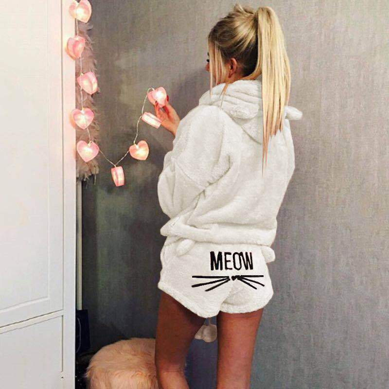 Women's Autumn Cat Embroidery Pajamas Hooded Casual Two-piece Women's Sweater, Sweater