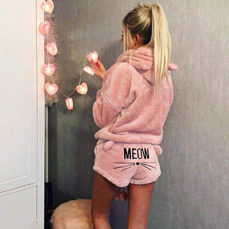 Women's Autumn Cat Embroidery Pajamas Hooded Casual Two-piece Women's Sweater, Sweater