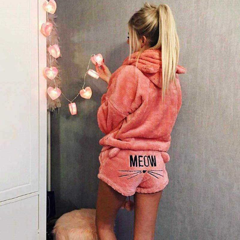 Women's Autumn Cat Embroidery Pajamas Hooded Casual Two-piece Women's Sweater, Sweater