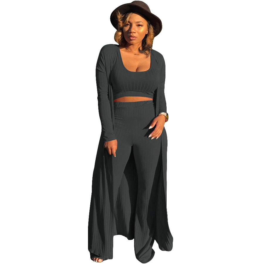 Women's Elastic Sunken Stripe Three-piece Tight Sexy Suits