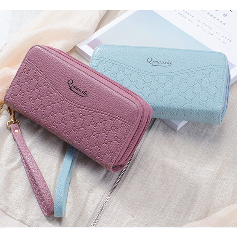 Women's Korean Lychee Pattern Multi Mobile Double Ladies Wallets