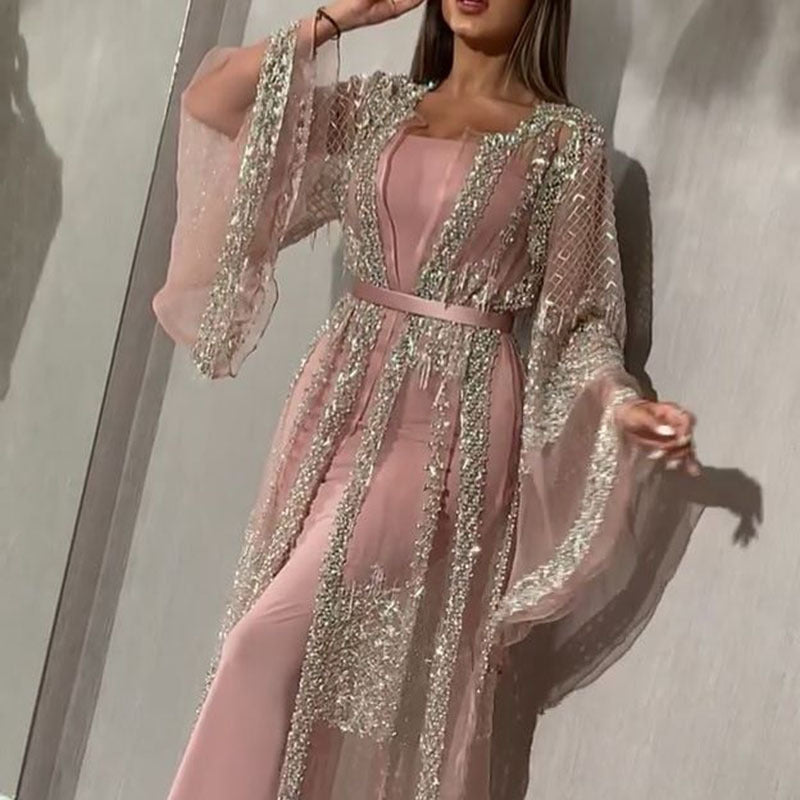 Women's Bronzing Sexy Two-piece With Shawl Banquet Suits