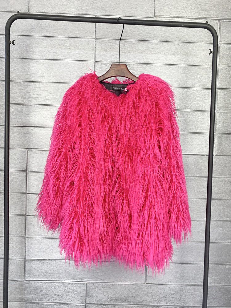 Women's Fur Faux Korean Style Solid Color Coats