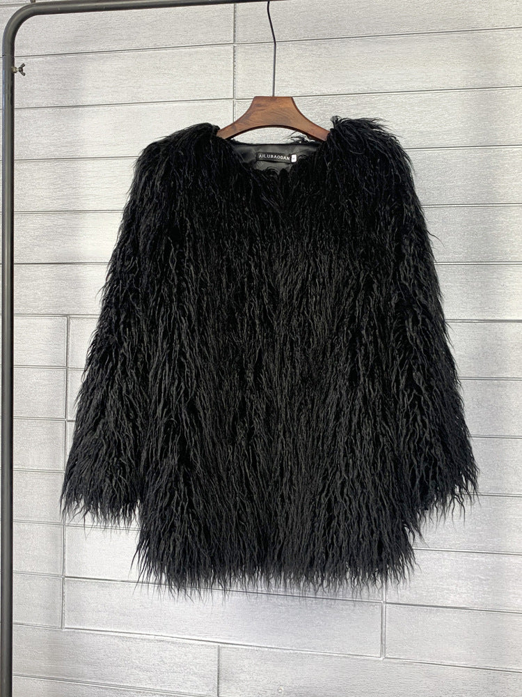 Women's Fur Faux Korean Style Solid Color Coats
