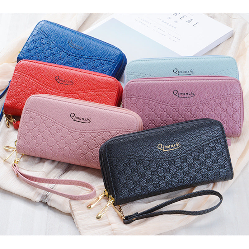 Women's Korean Lychee Pattern Multi Mobile Double Ladies Wallets