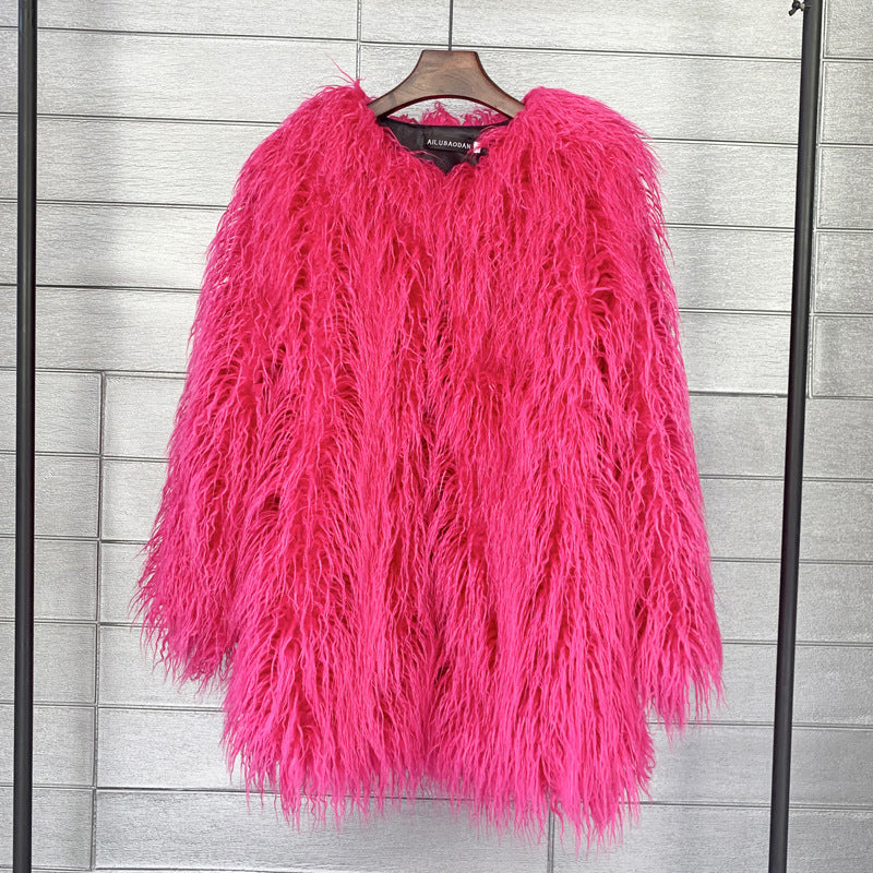 Women's Fur Faux Korean Style Solid Color Coats