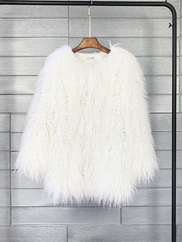 Women's Fur Faux Korean Style Solid Color Coats