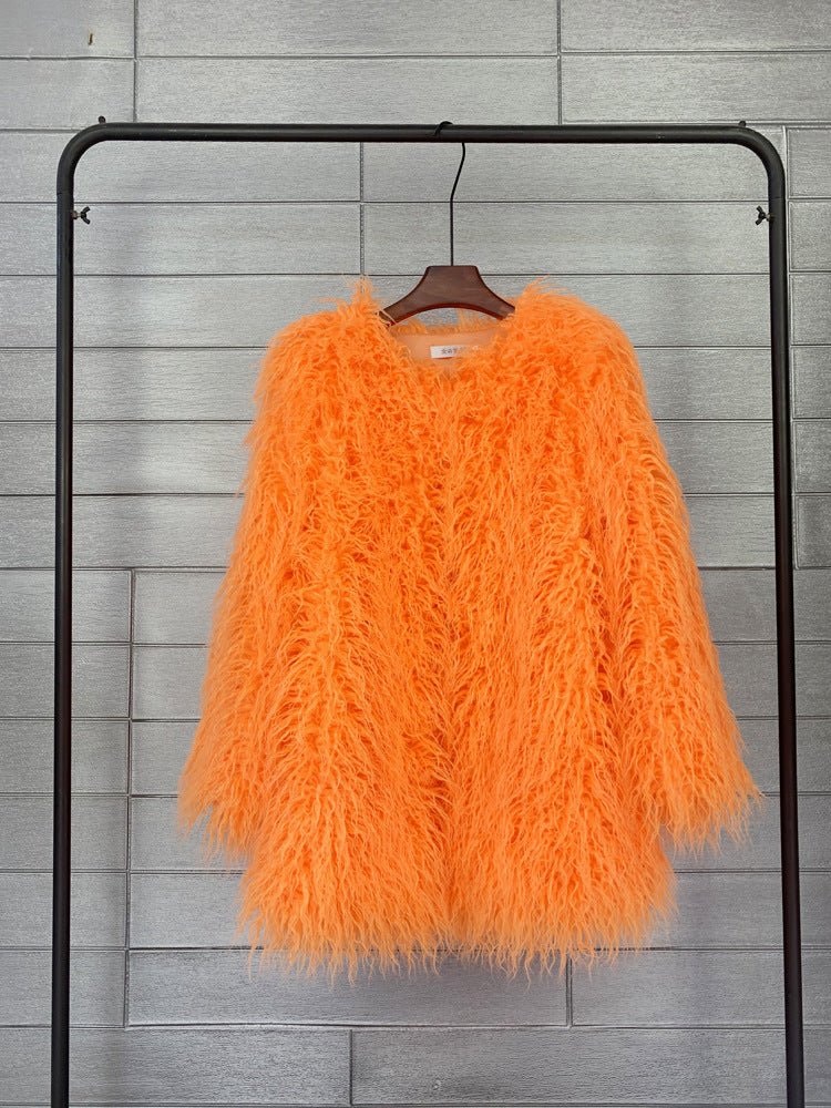Women's Fur Faux Korean Style Solid Color Coats