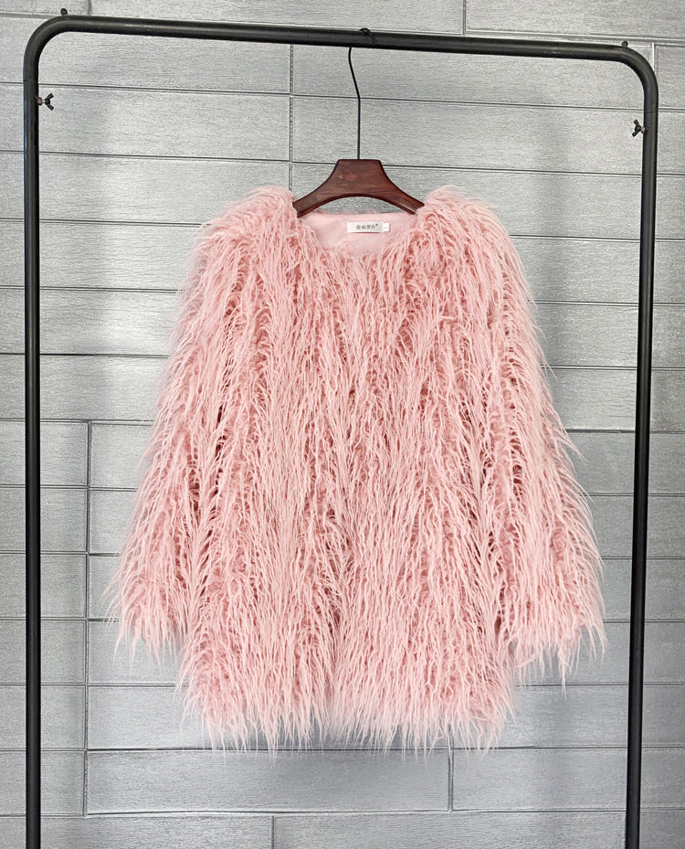 Women's Fur Faux Korean Style Solid Color Coats