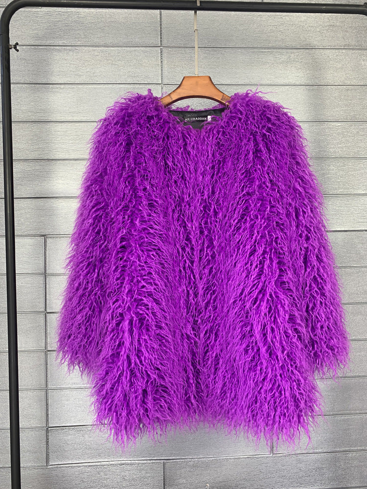 Women's Fur Faux Korean Style Solid Color Coats