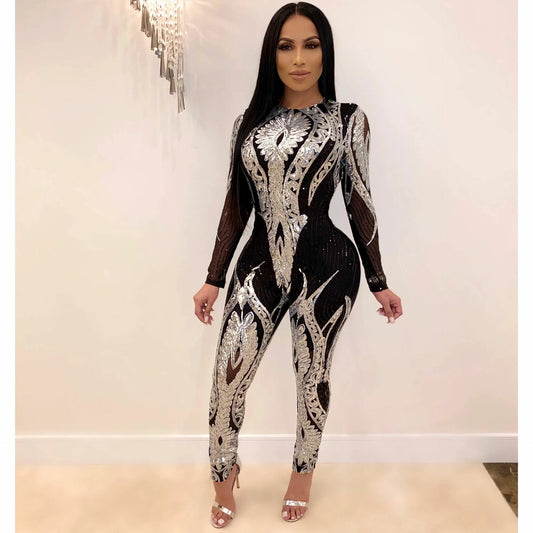 Women's Model Sequins Glitter Sexy Long Sleeve Clothing