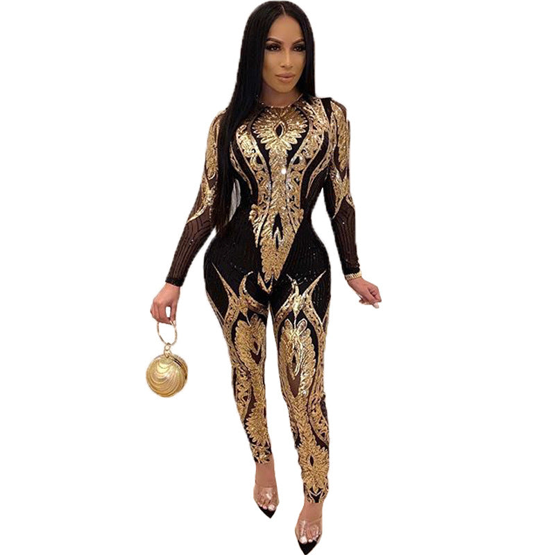 Women's Model Sequins Glitter Sexy Long Sleeve Clothing