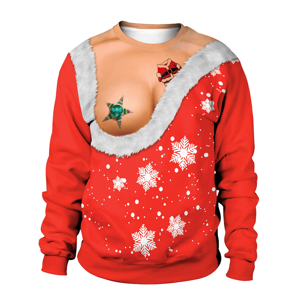 Festival Spoof Sexy Navel Hair Digital Printed Women's Sweater, Sweater