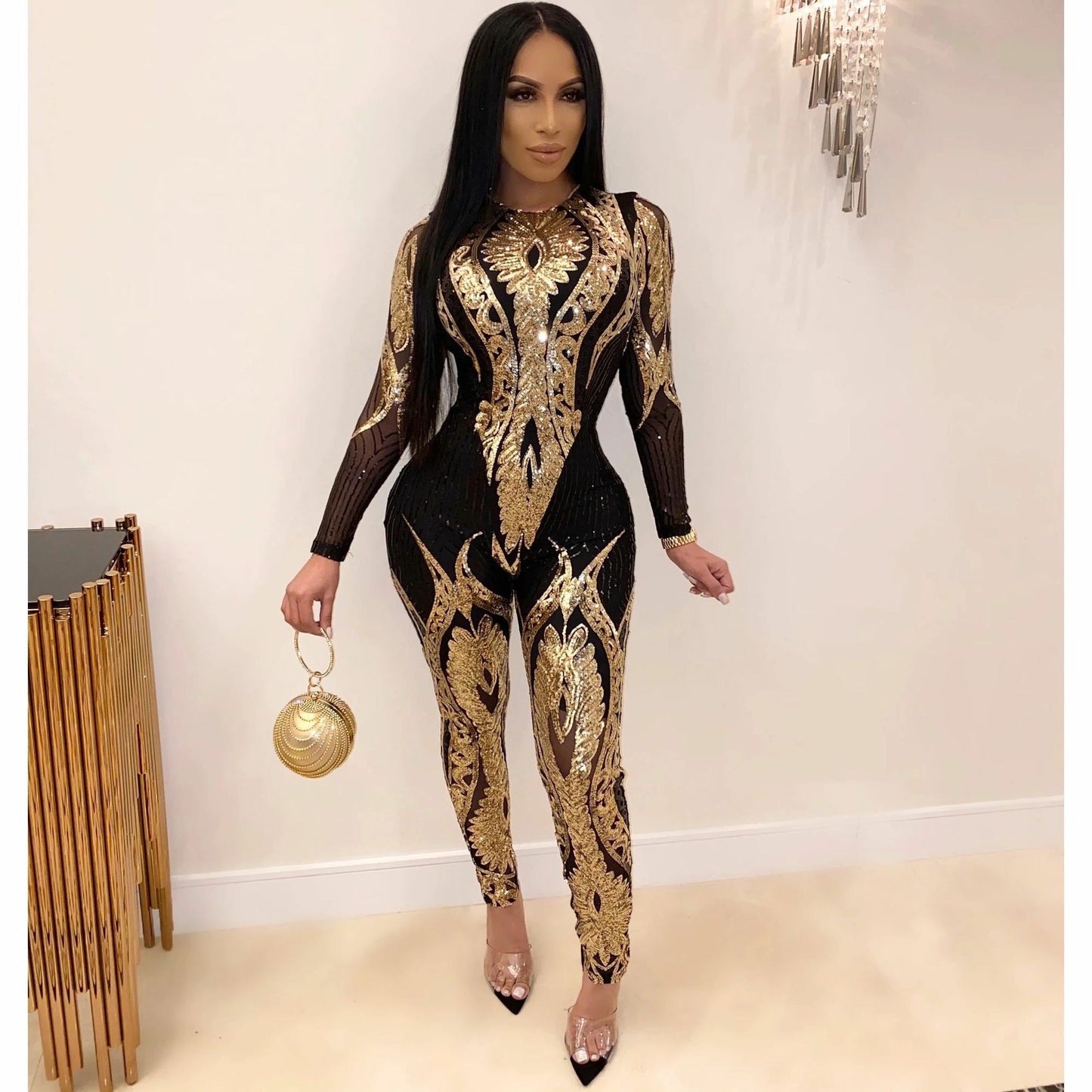 Women's Model Sequins Glitter Sexy Long Sleeve Clothing