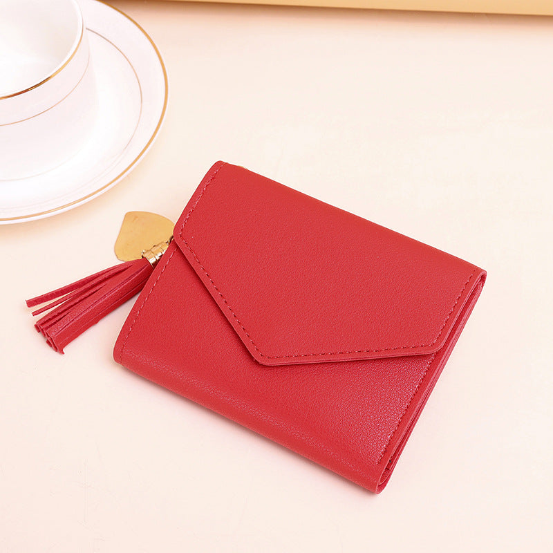 Women's Zipper Tassel Pendant Litchi Pattern Tri Ladies Wallets