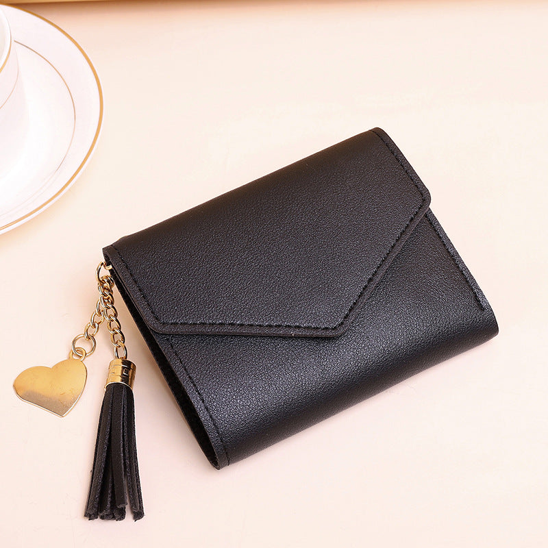 Women's Zipper Tassel Pendant Litchi Pattern Tri Ladies Wallets