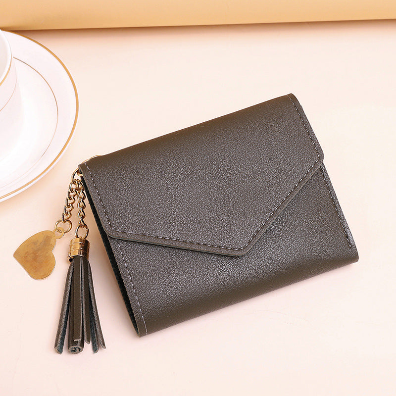 Women's Zipper Tassel Pendant Litchi Pattern Tri Ladies Wallets