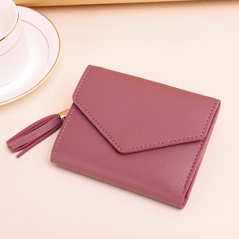 Women's Zipper Tassel Pendant Litchi Pattern Tri Ladies Wallets