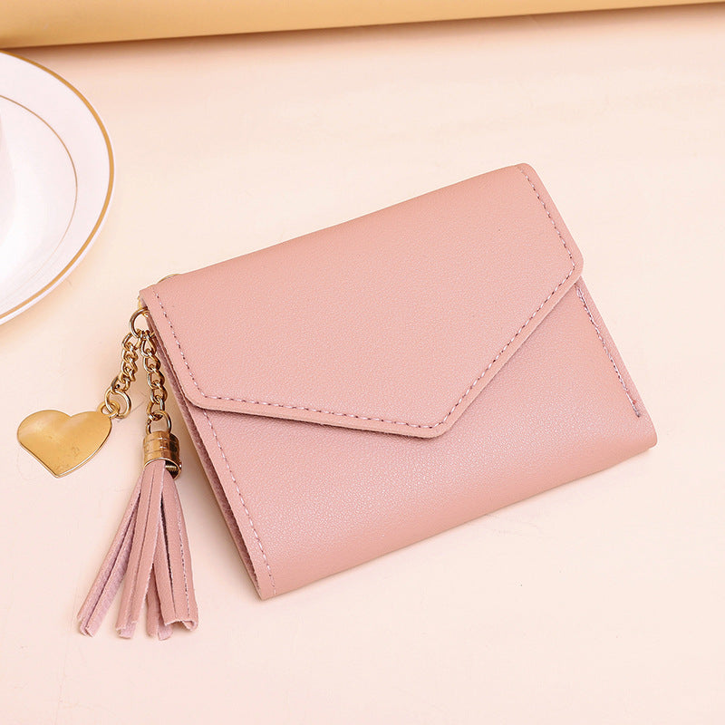 Women's Zipper Tassel Pendant Litchi Pattern Tri Ladies Wallets
