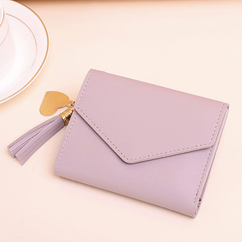 Women's Zipper Tassel Pendant Litchi Pattern Tri Ladies Wallets