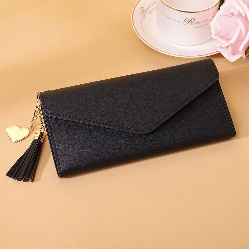 Women's Zipper Tassel Pendant Litchi Pattern Tri Ladies Wallets