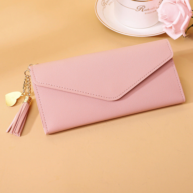 Women's Zipper Tassel Pendant Litchi Pattern Tri Ladies Wallets