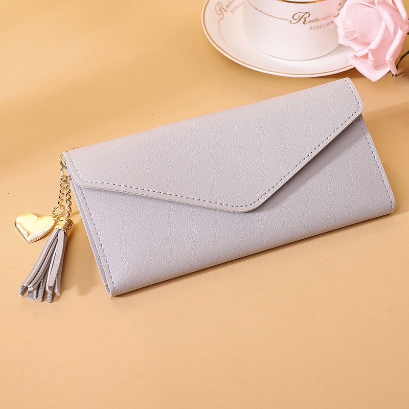 Women's Zipper Tassel Pendant Litchi Pattern Tri Ladies Wallets
