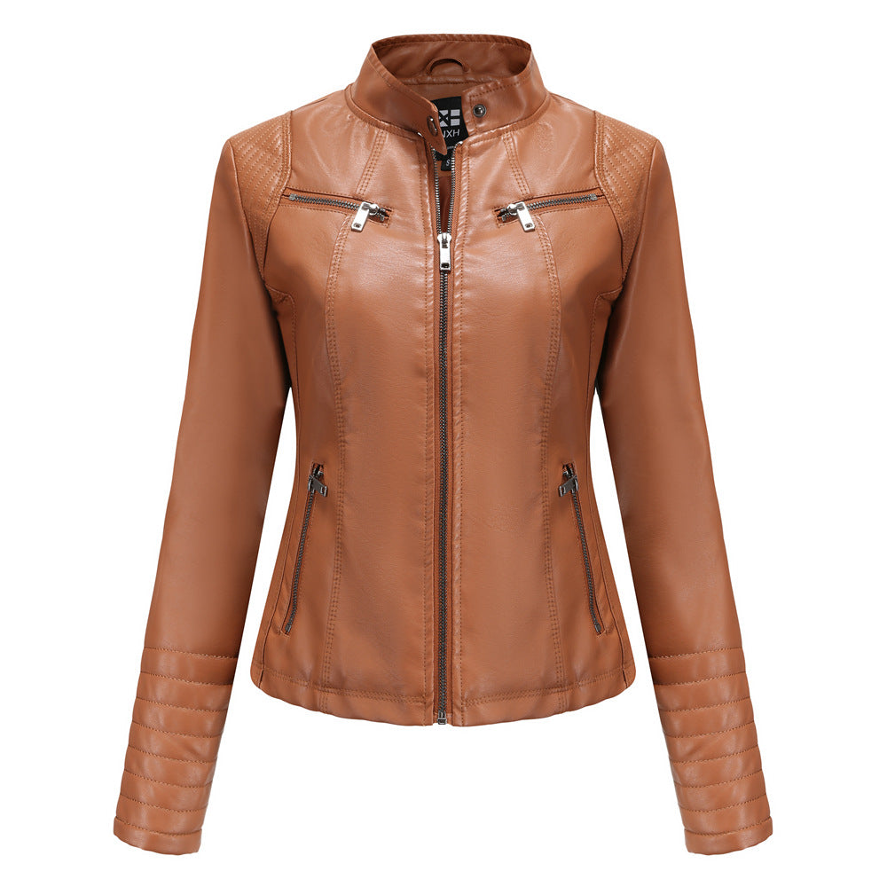 Women's Leather Thin Motorcycle European Chic Jackets