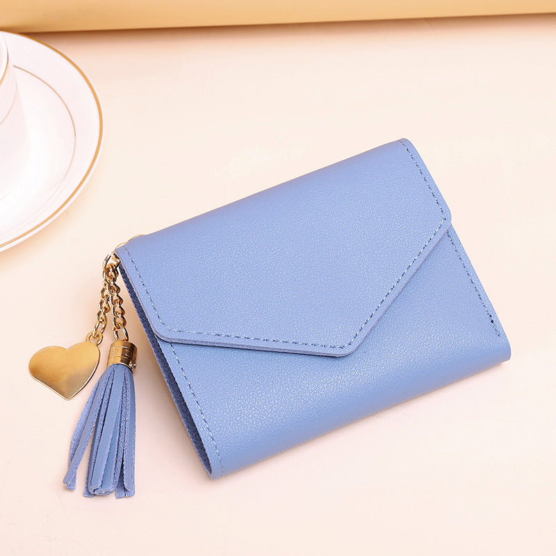 Women's Zipper Tassel Pendant Litchi Pattern Tri Ladies Wallets