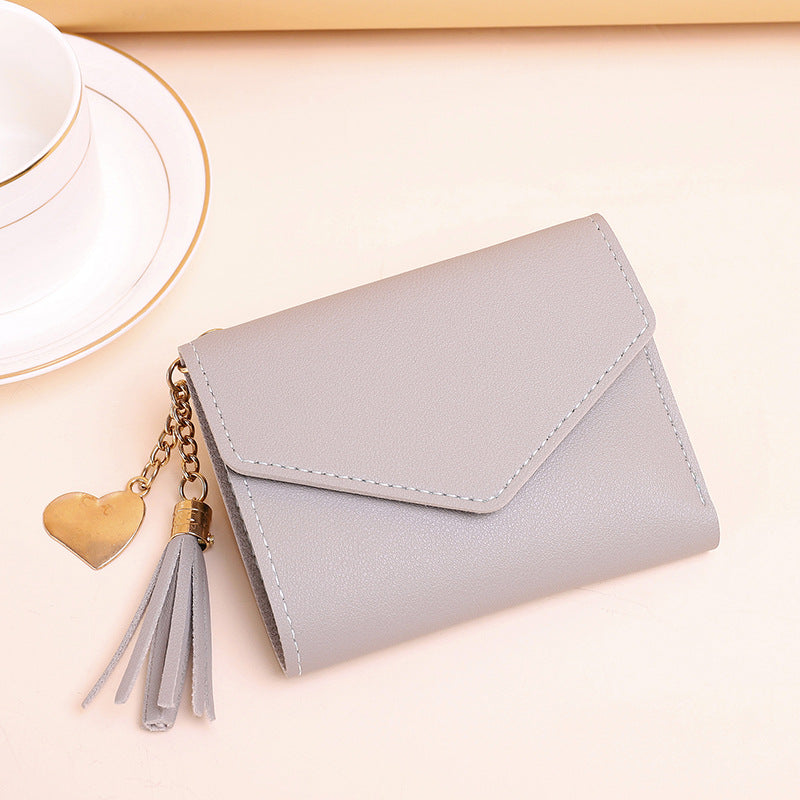 Women's Zipper Tassel Pendant Litchi Pattern Tri Ladies Wallets