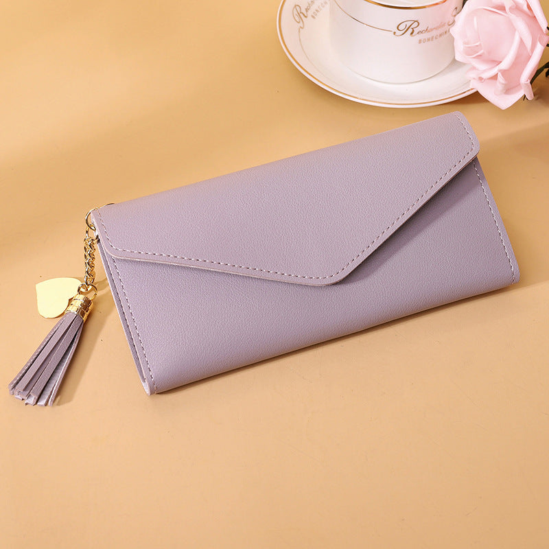Women's Zipper Tassel Pendant Litchi Pattern Tri Ladies Wallets