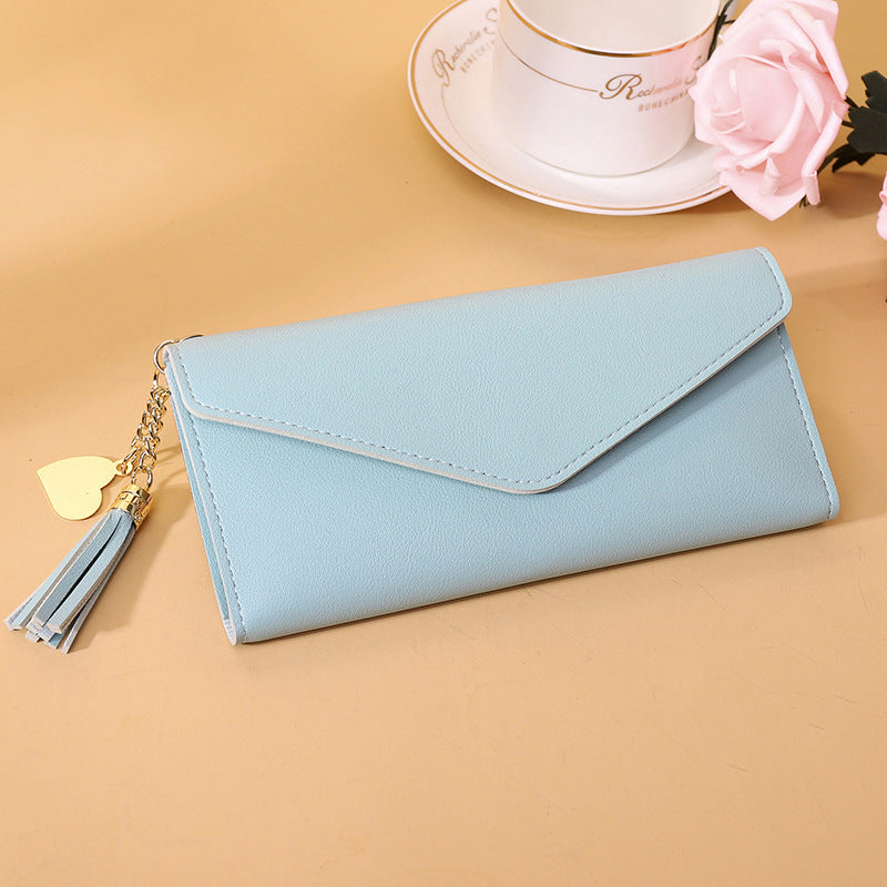 Women's Zipper Tassel Pendant Litchi Pattern Tri Ladies Wallets