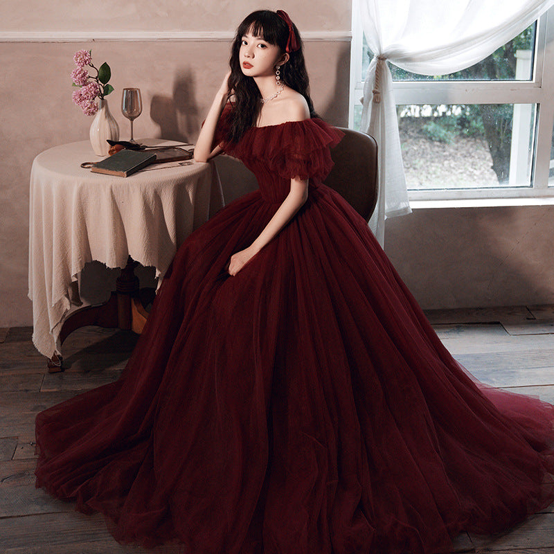 Red Bridal Toast Dress Long Slimming Wedding Dresses
