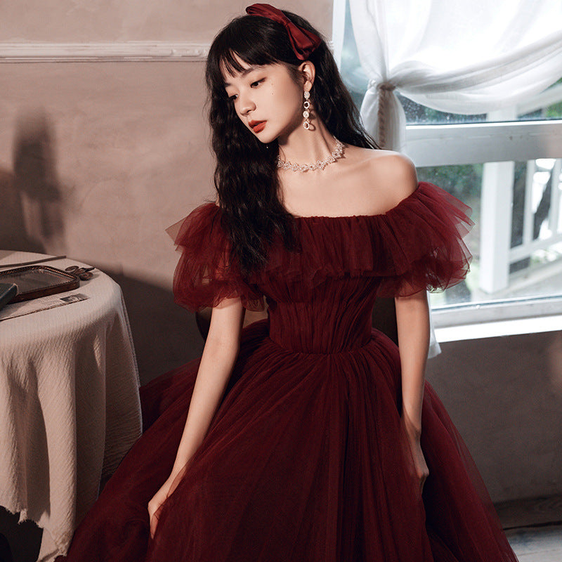 Red Bridal Toast Dress Long Slimming Wedding Dresses