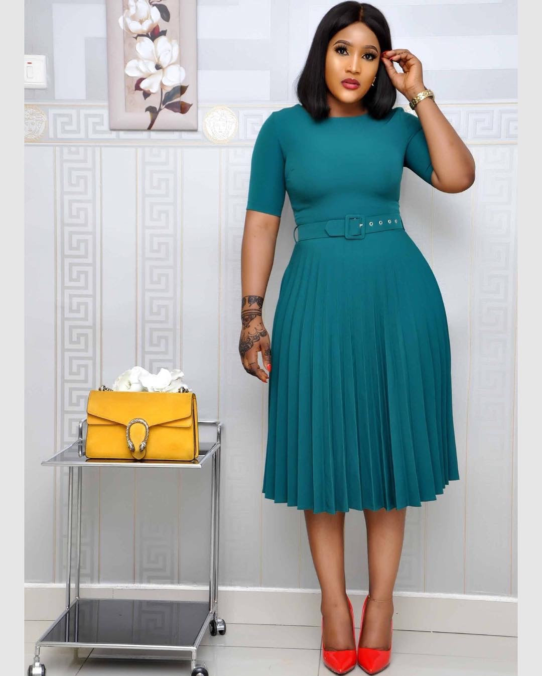 Women's African Solid Color Pleated Dress Dresses