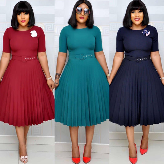Women's African Solid Color Pleated Dress Dresses