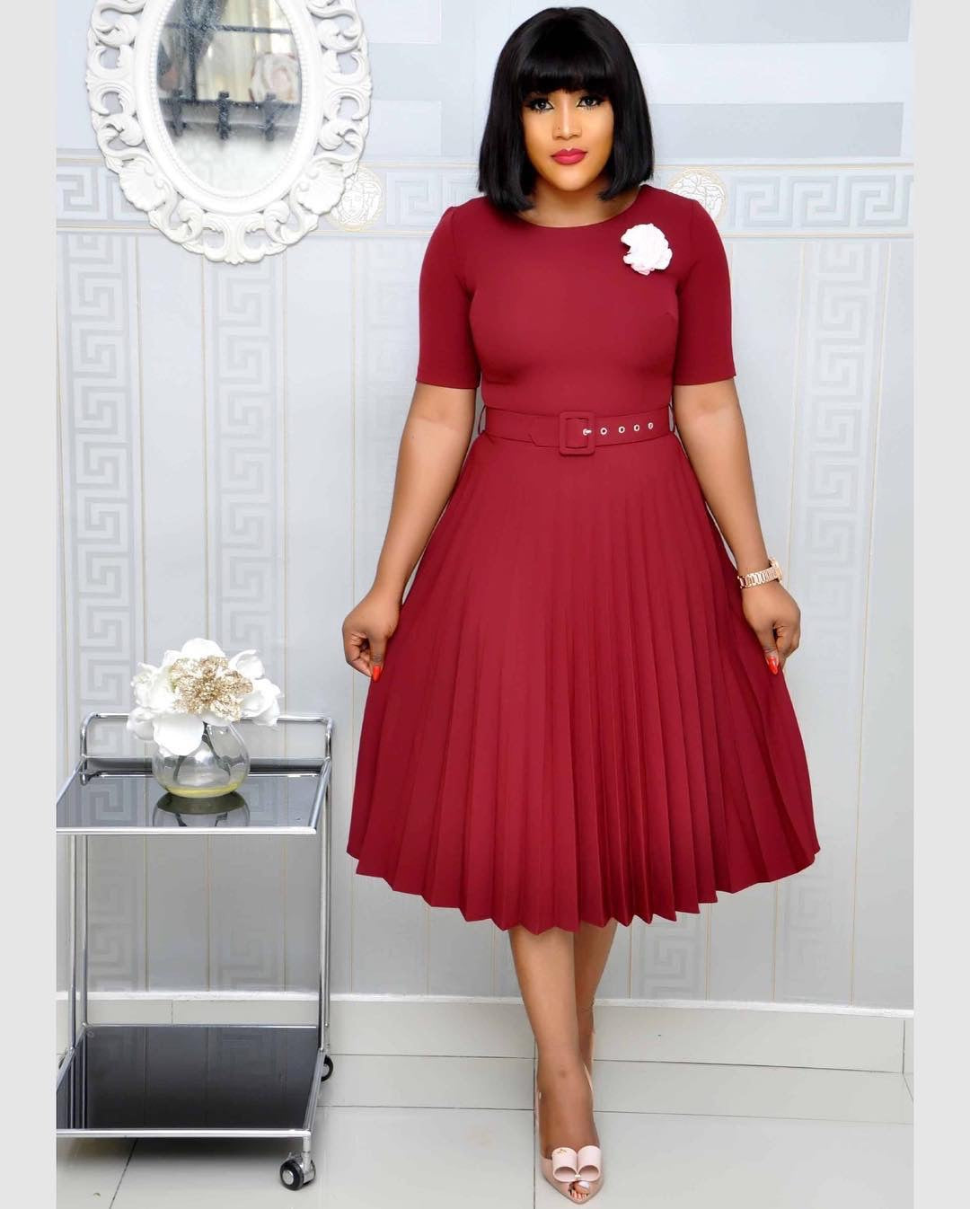 Women's African Solid Color Pleated Dress Dresses