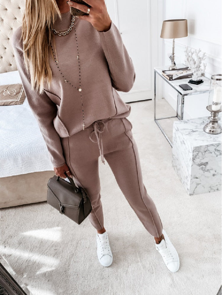 Women's Turtleneck Long Sleeve Pocket Trousers Two-piece Suits