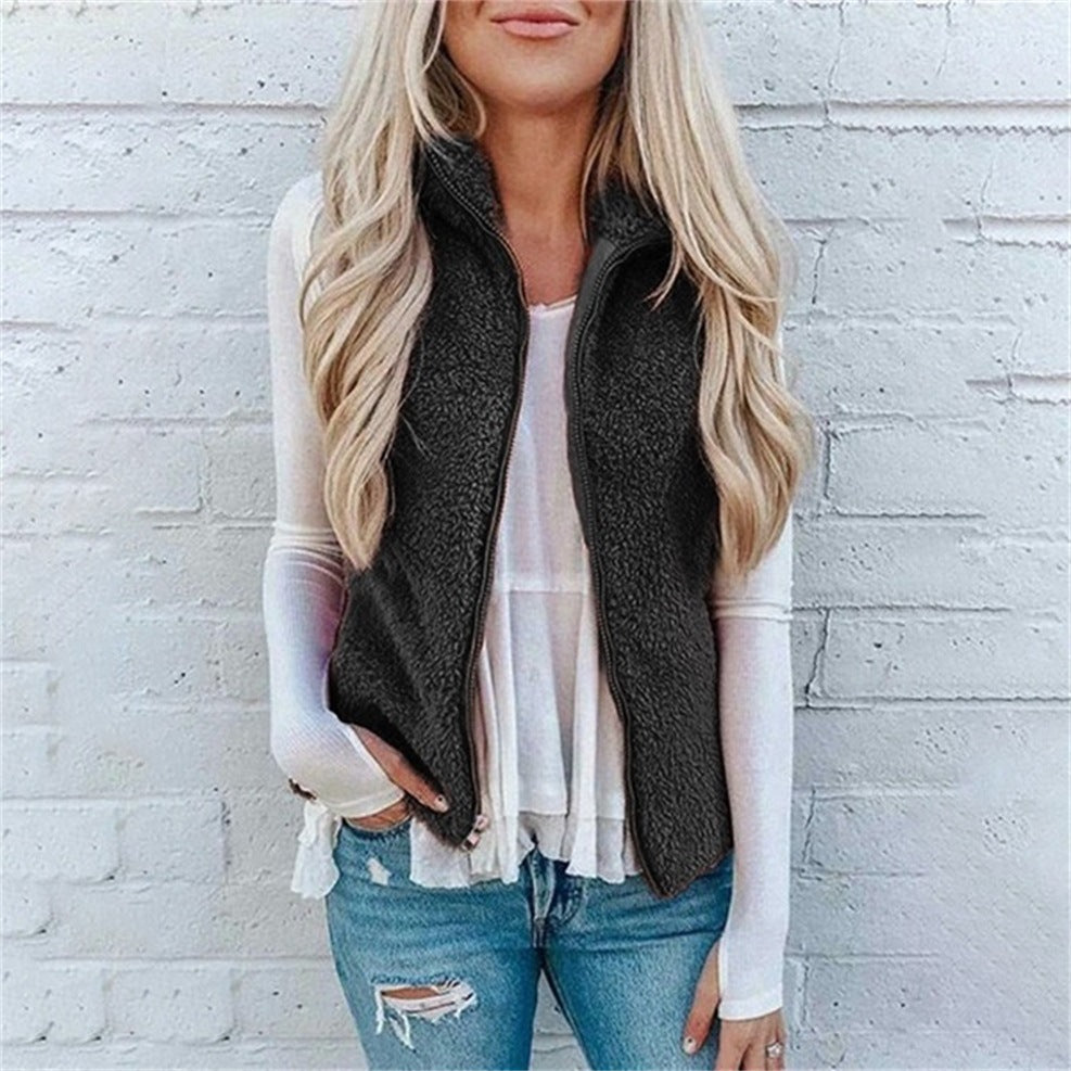 Slouchy Pretty Women's Pocket Zipper Plush Coats