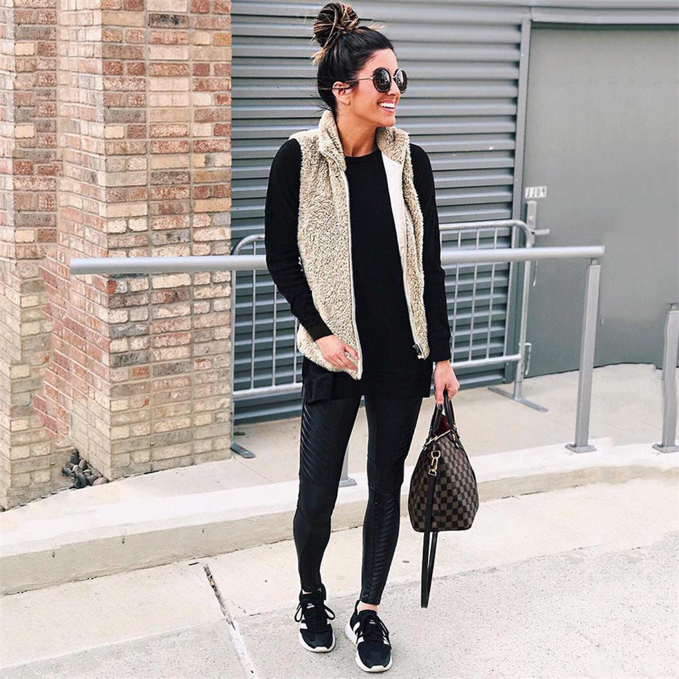 Slouchy Pretty Women's Pocket Zipper Plush Coats
