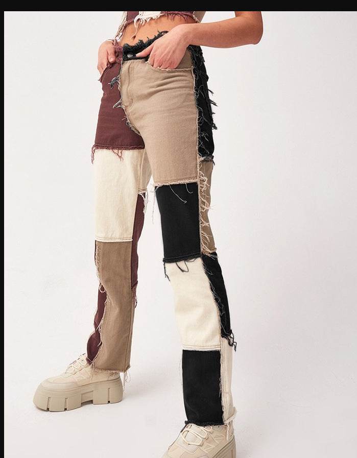 Women's Summer Trendy High Waist Straight Stitching Jeans