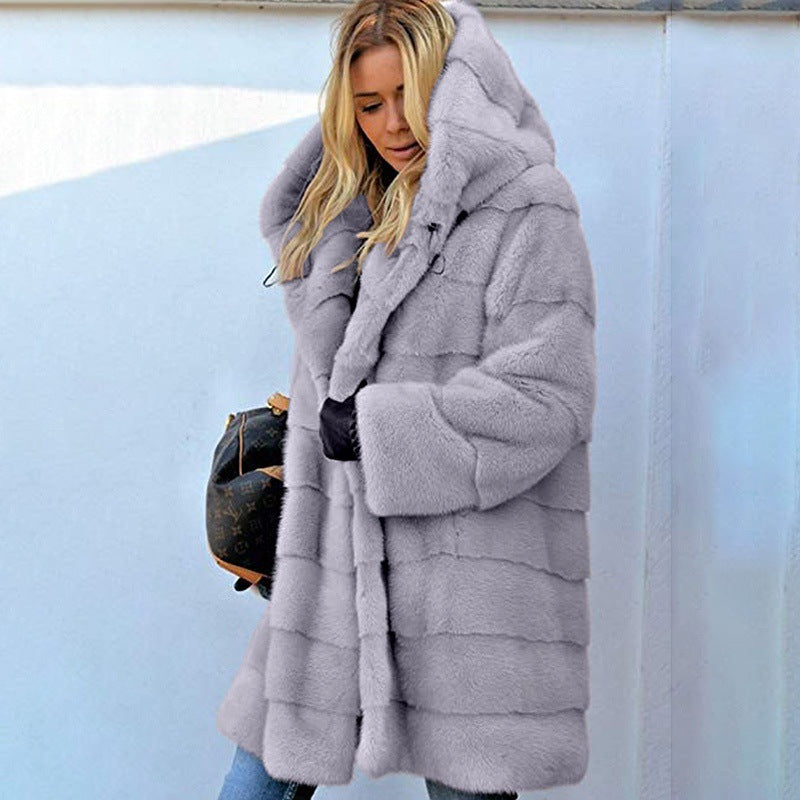 Solid Color Loose Mink Fur Plush Coats