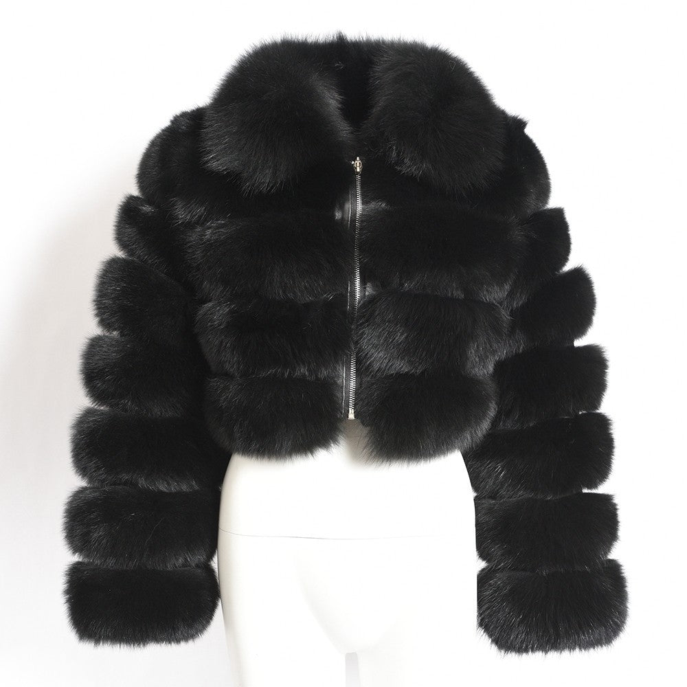 Women's Fur Imitation Fox Stitching Lapel Long Coats