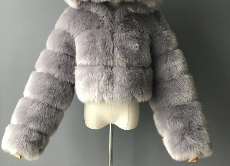 Women's Faux Fur Stitching Long Sleeve Fox Coats